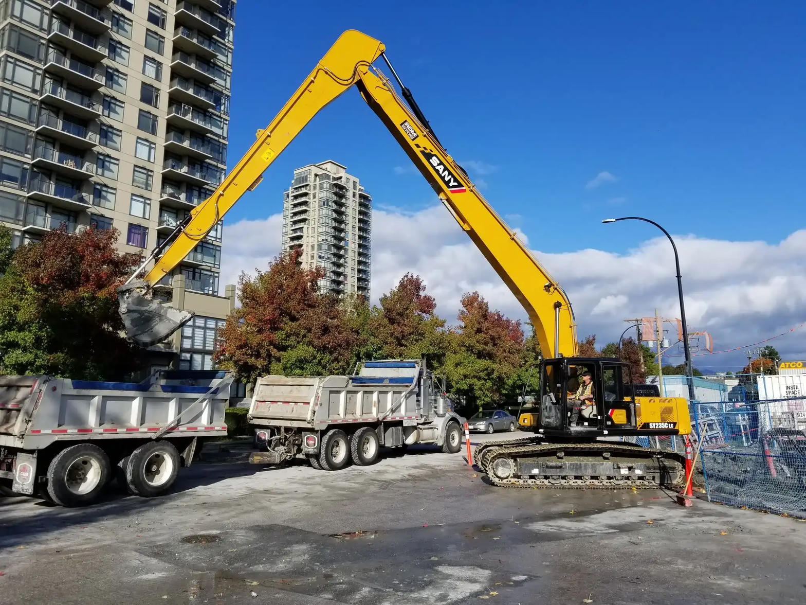 Excavator on a city construction site